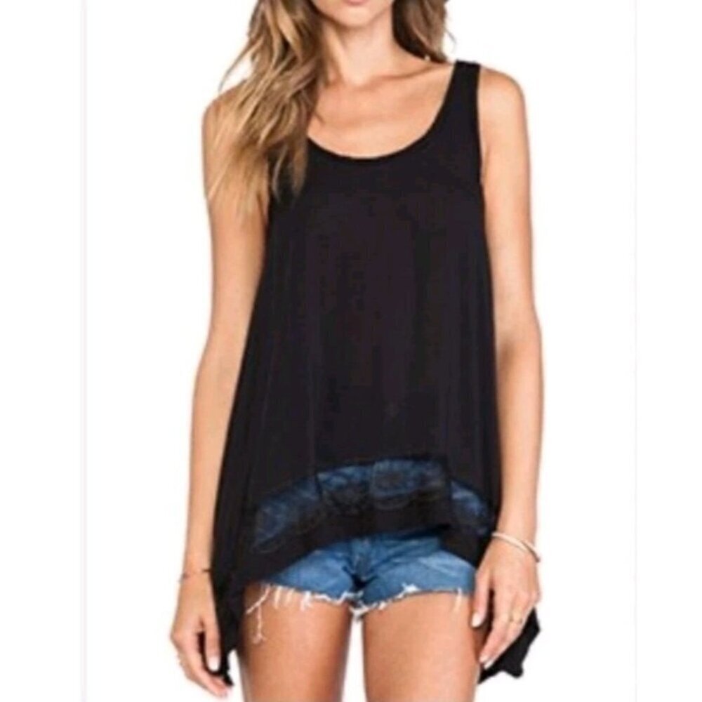 Intimacy Free People Boho Asymmetrical Lace Hem Camisole Top Size XS Black